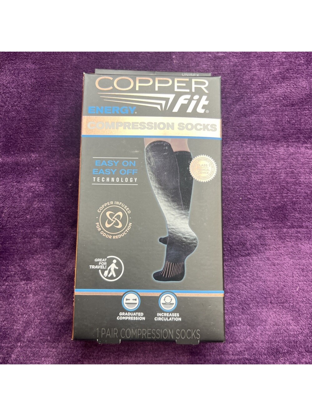 Copper Fit Energy Compression Socks - * Unisex * Black S/M